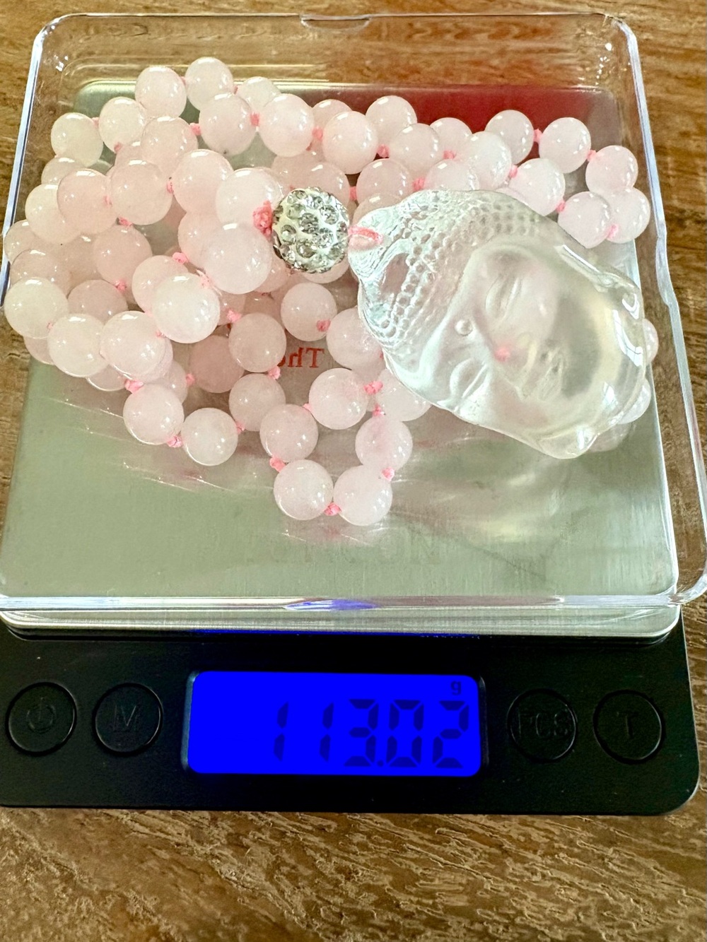 Vintage Rose Quartz Buddha Necklace Rock Crystal Pendant Hand Knotted 40” - Picture 12 of 15